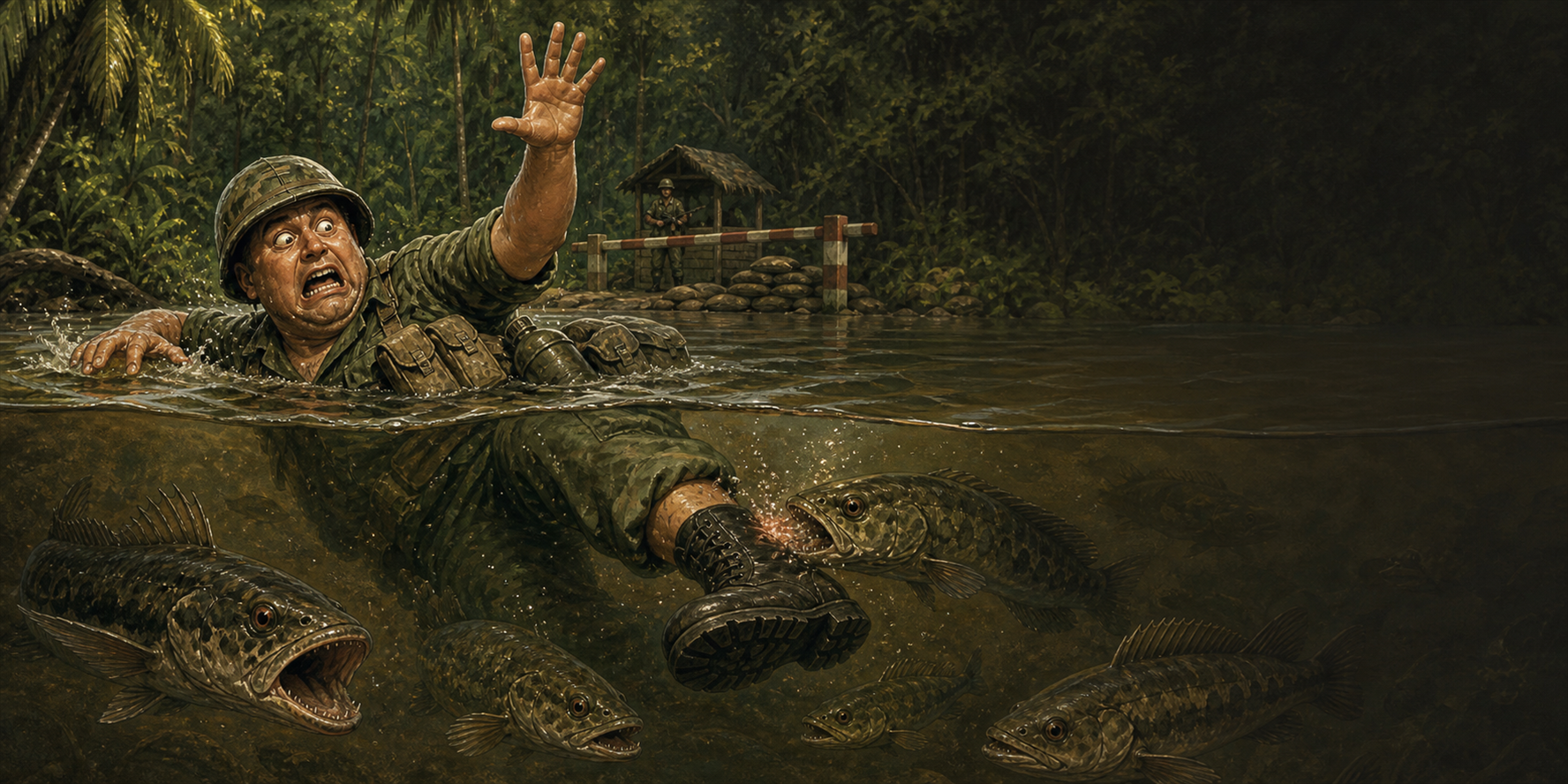 Soldat in einer gefährlichen tropischen Wasserzone