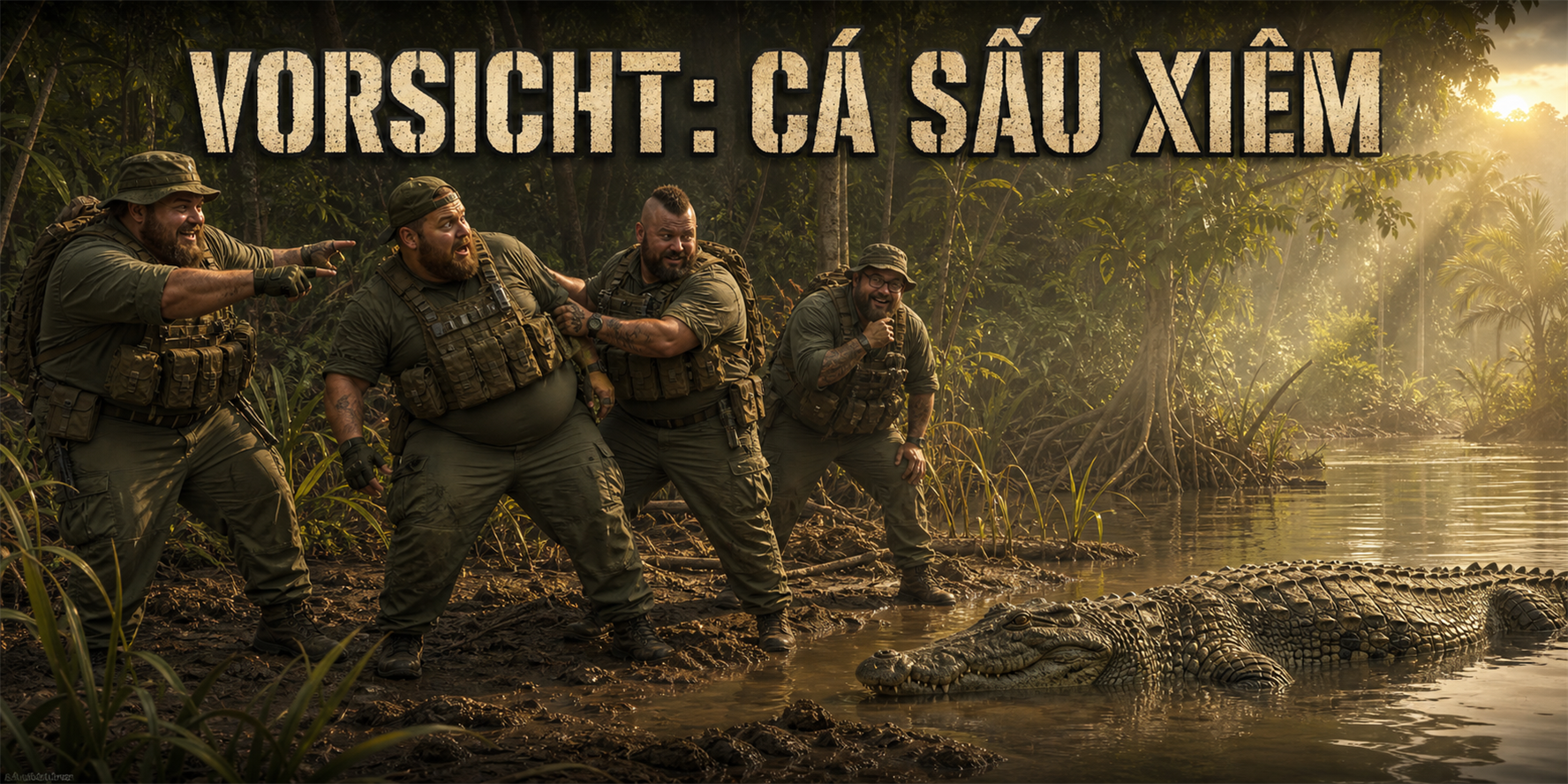 Warnmotiv vor einem Krokodil