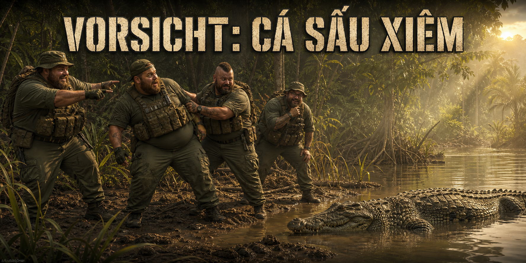 DACH-32-Soldaten entdecken ein Krokodil am Wasser