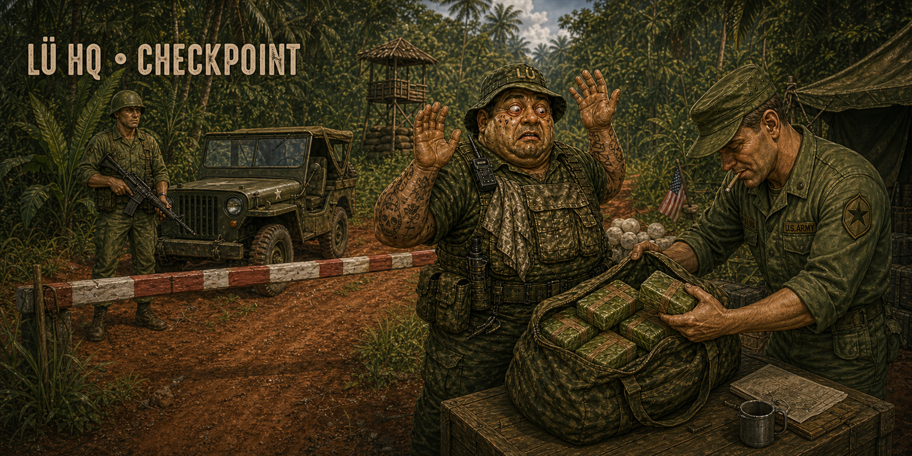 Kontrolle an einem US-Checkpoint im Dschungel